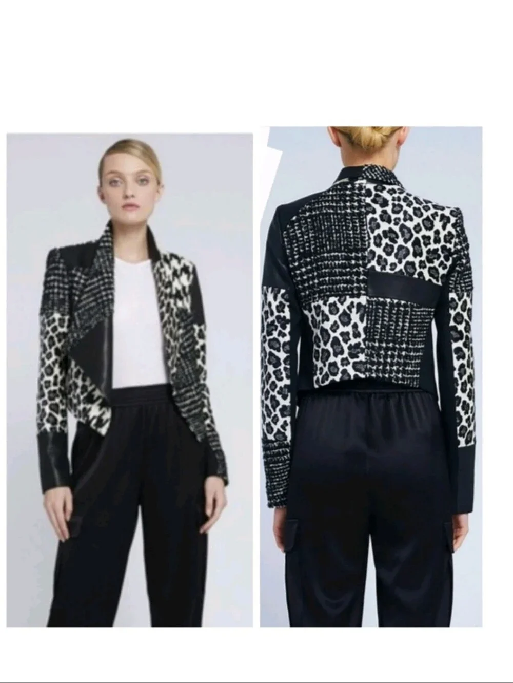 Alice + Olivia Harvey Leather Patchwork Draped Lapel Blazer Size Small $695